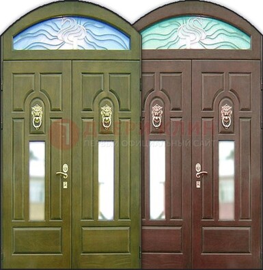 Стальная арочная дверь со стеклом ДА-17 для монолитного дома в Твери