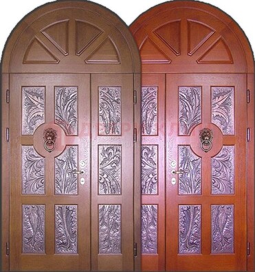 Металлическая арочная дверь со стеклом ДА-28 в коттедж в Твери