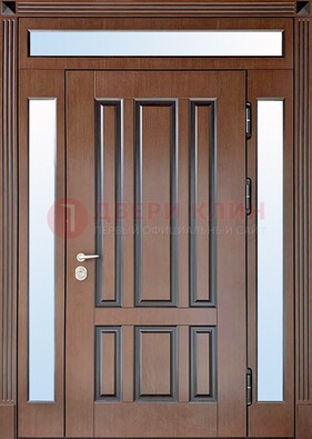 Железная дверь со стеклом и фрамугами в коричневом цвете ДФГ-8 в Твери