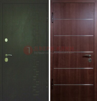 Темная металлическая дверь с МДФ ламинат с молдингами внутри ДМ-16 в Твери