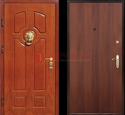 Оранжевая стальная дверь с МДФ ламинат внутри ДМ-18 в квартиру в Твери