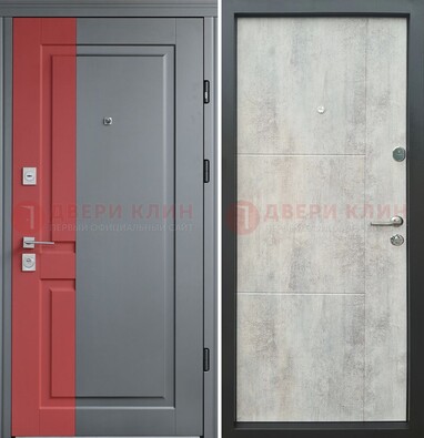 Серая с красной полосой металлическая дверь МДФ ДМ-245 в Луховицах