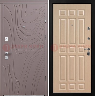 Железная темная филенчатая дверь с МДФ Белый ясень ДМ-283 в Твери