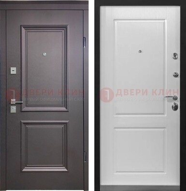 Железная коричневая дверь с филенчатой МДФ Беленый дуб ДМ-290 в Твери