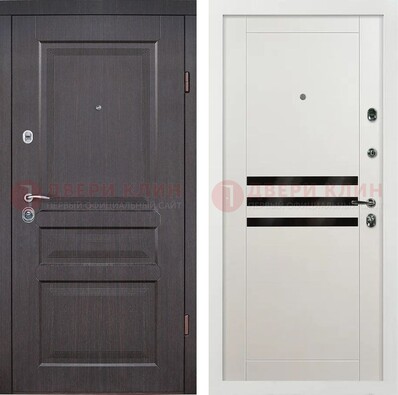 Железная коричневая дверь с филенчатыми МДФ панелями ДМ-291 в Твери