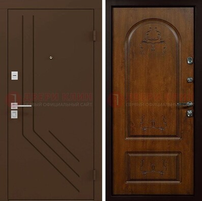 Темная стальная коричневая дверь с фрезерованной МДФ с узором ДМ-294 в Твери