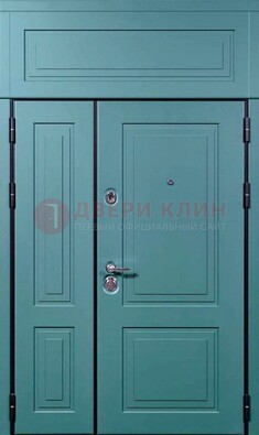 Синяя металлическая дверь с МДФ и верхней фрамугой ДМ-339 в Твери