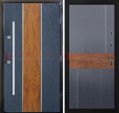 Темная металлическая дверь МДФ со вставками ДМ-411 в Твери
