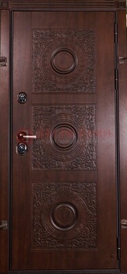 Коричневая железная дверь с массивом дуба с рисунком ДМД-11 в Твери
