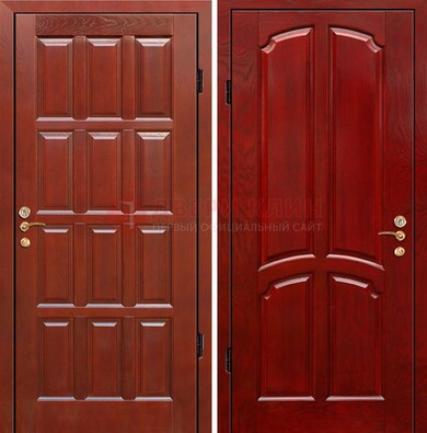 Красная металлическая дверь с массивом дуба ДМД-15 в Твери