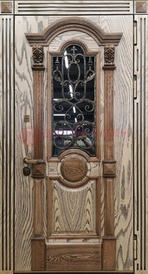 Железная дверь с массивом дуба со стеклом и ковкой ДМД-47 в Твери