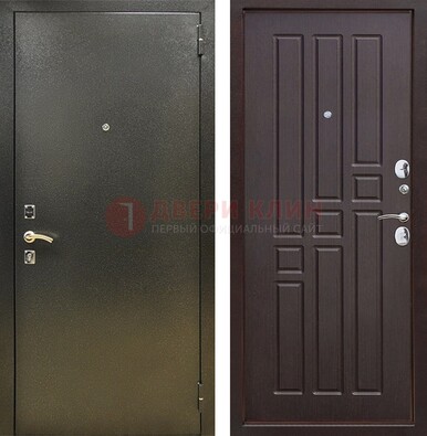 Входная темно-серая дверь с порошковым напылением и коричневой МДФ ДП-301 в Твери