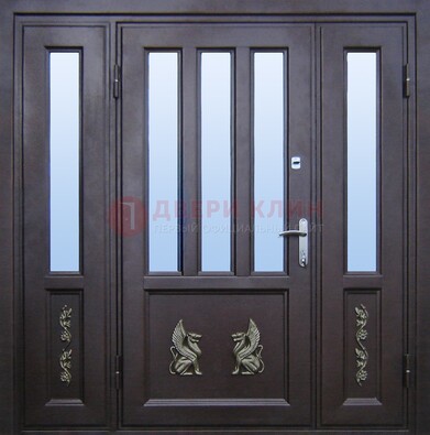 Черная распашная железная дверь с МДФ панелью ДПР-101 в Твери