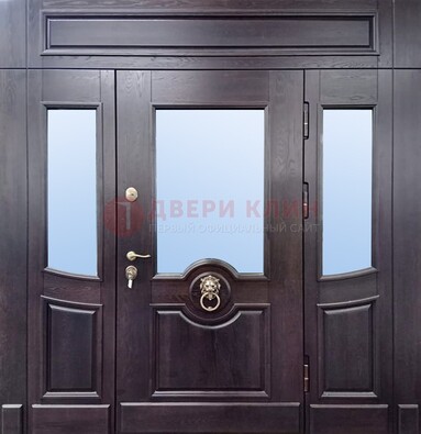 Филенчатая металлическая дверь с панелью МДФ и стеклом ДПР-102 в Твери