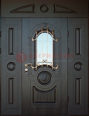 Парадная железная дверь Винорит со стеклом и ковкой ДПР-103 в Твери