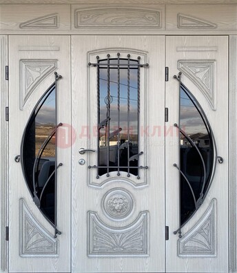 Большая парадная дверь Винорит со стеклом и ковкой ДПР-108 в Твери