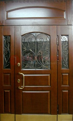 Стальная парадная дверь со вставками из стекла и ковки ДПР-30 в коттедж в Твери