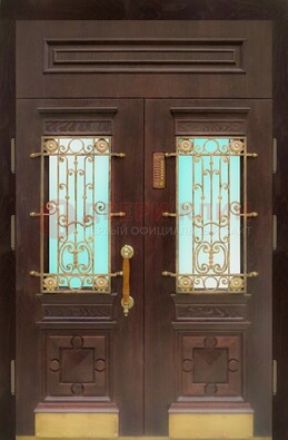 Парадная дверь со вставками из стекла и ковки ДПР-43 для каркасного дома в Балашихе