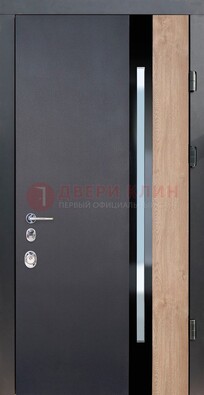 Черная металлическая дверь МДФ со стеклом ДС-14 в Твери