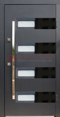 Черная стальная дверь МДФ хайтек со стеклом ДС-16 в Твери
