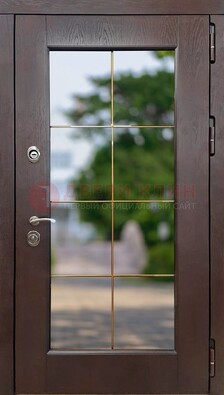 Коричневая стальная дверь со стеклом ДС-19 в Твери