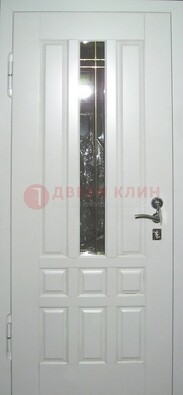 Белая металлическая дверь со стеклом ДС-1 в загородный дом в Твери