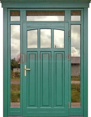Зеленая металлическая дверь МДФ со стеклом ДС-43 в Твери
