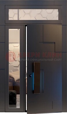 Чёрная двухстворчатая металлическая дверь со стеклом ДС-64 в Твери