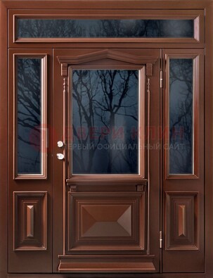 Коричневая металлическая дверь со стеклом ДС-67 в Твери