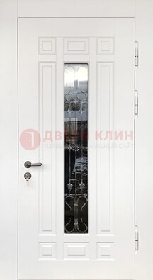 Белая стальная дверь винорит со стеклом и ковкой ДСК-191 в Твери