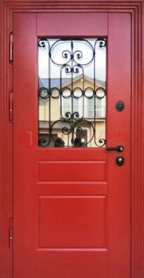 Красная железная дверь Винорит со стеклом и ковкой ДСК-205 в Твери