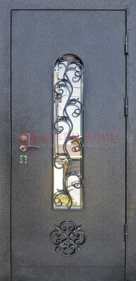 Темная стальная дверь Порошок со стеклом и ковкой ДСК-217 в Твери