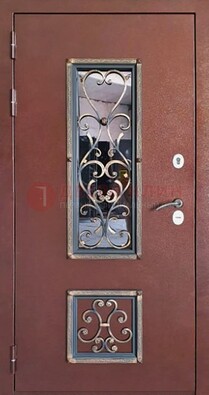 Уличная дверь Порошок со стеклом и ковкой для дома ДСК-218 в Твери