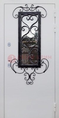 Белая уличная дверь Порошок со стеклом и ковкой ДСК-222 в Твери
