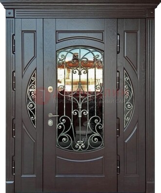 Полуторная железная дверь Винорит со стеклом и ковкой ДСК-231 в Твери