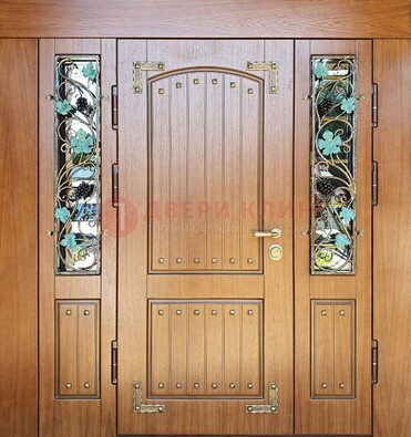 Железная дверь Винорит со стеклом и ковкой лозы ДСК-236 в Твери