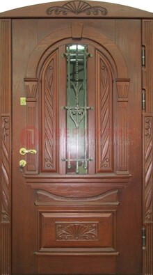 Узорная железная дверь массив со стеклом и ковкой ДСК-247 в Твери