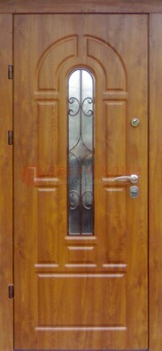 Железная дверь с Виноритом стеклом и ковкой для входа ДСК-261 в Твери
