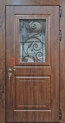 Железная дверь Винорит стекло и ковка с цветом под дерево ДСК-266 в Твери