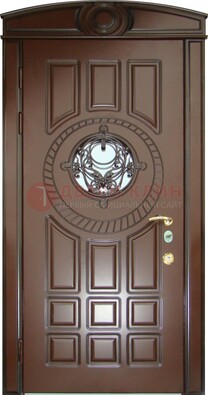 Шоколадная металлическая дверь Винорит со стеклом и ковкой ДСК-269 в Твери