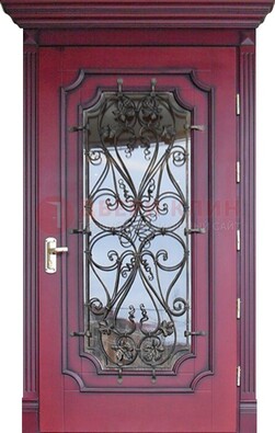 Красная стальная дверь Винорит со стеклом и ковкой ДСК-271 в Твери