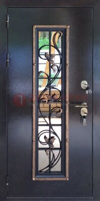 Железная дверь с порошковым напылением стеклом и ковкой ДСК-279 в Твери