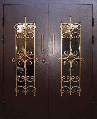 Металлическая дверь с ковкой и остеклением ДСК-49 в Ростове-На-Дону