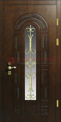 Дизайнерская металлическая дверь со стеклом и ковкой ДСК-50 в Истре