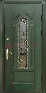 Железная дверь со стеклом и ковкой ДСК-9 для офиса в Твери