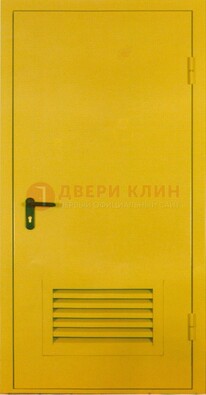 Желтая металлическая техническая дверь с вентиляционной решеткой ДТ-15 в Твери