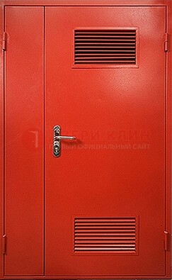 Красная железная техническая дверь с вентиляционными решетками ДТ-4 в Твери