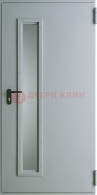 Белая железная техническая дверь со вставкой из стекла ДТ-9 в Твери