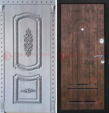 Железная дверь с узором и виноритом внутри Тисненый орех ДВТ-102 в Твери