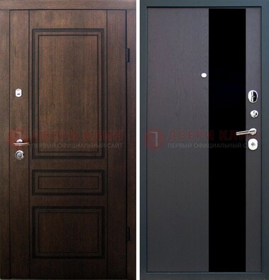 Входная дверь Итальянский орех с виноритом МДФ с черным стеклом ДВТ-119 в Твери